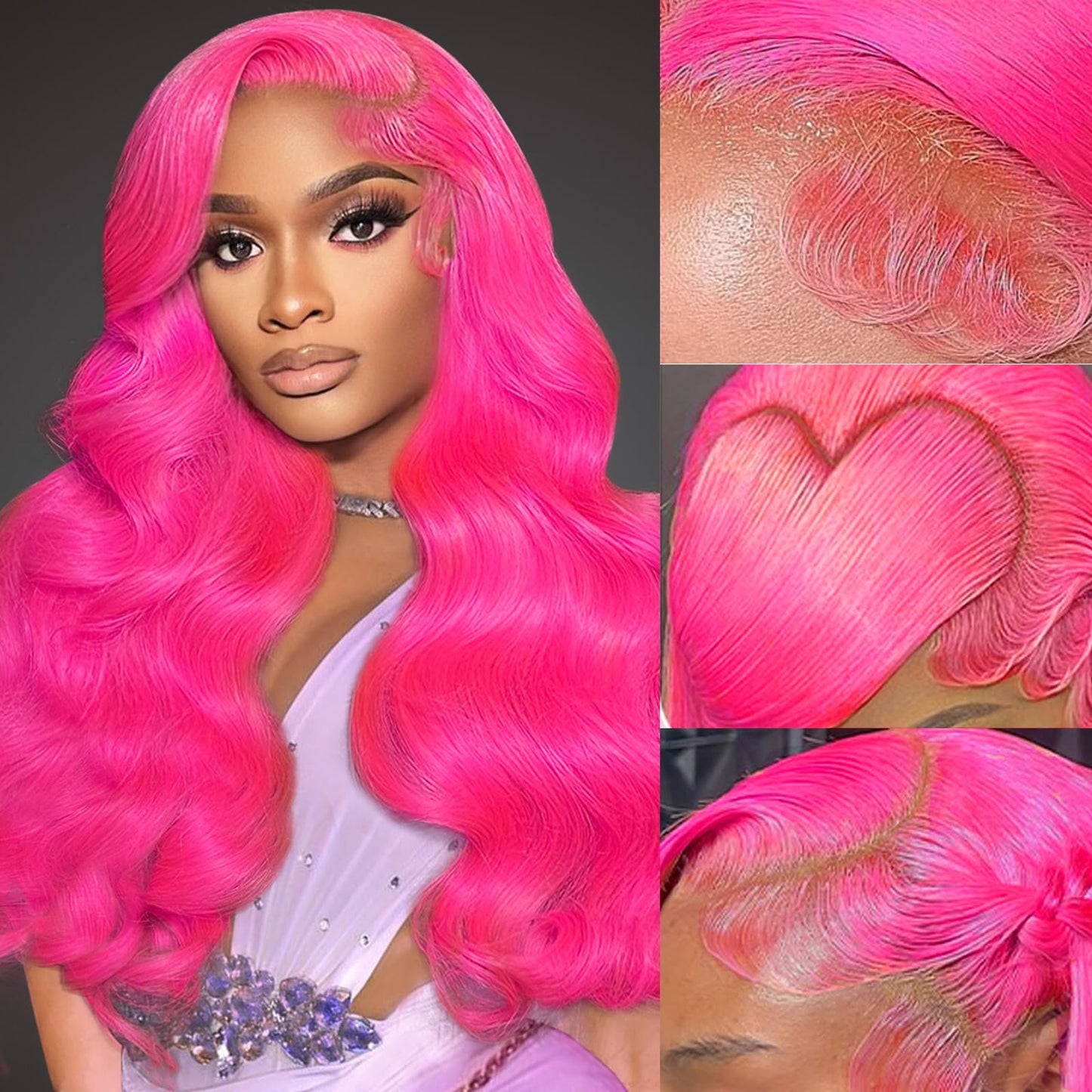 MiracleLuxe 32 Inch Pink Body Wave Human Hair Wig 13x4 HD Lace Front Pre Plucked