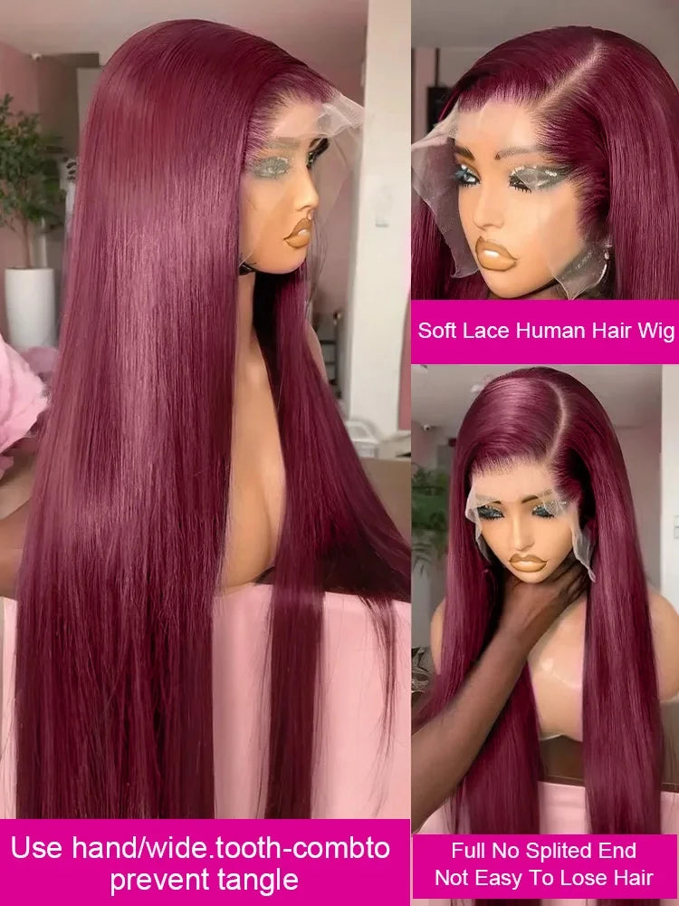 99j Burgundy 30 36 Inch Bone Straight 13x6 Hd Human Hair Lace Frontal Wig 13x4 Brazilian Red Colored Lace Front Human Hair Wigs