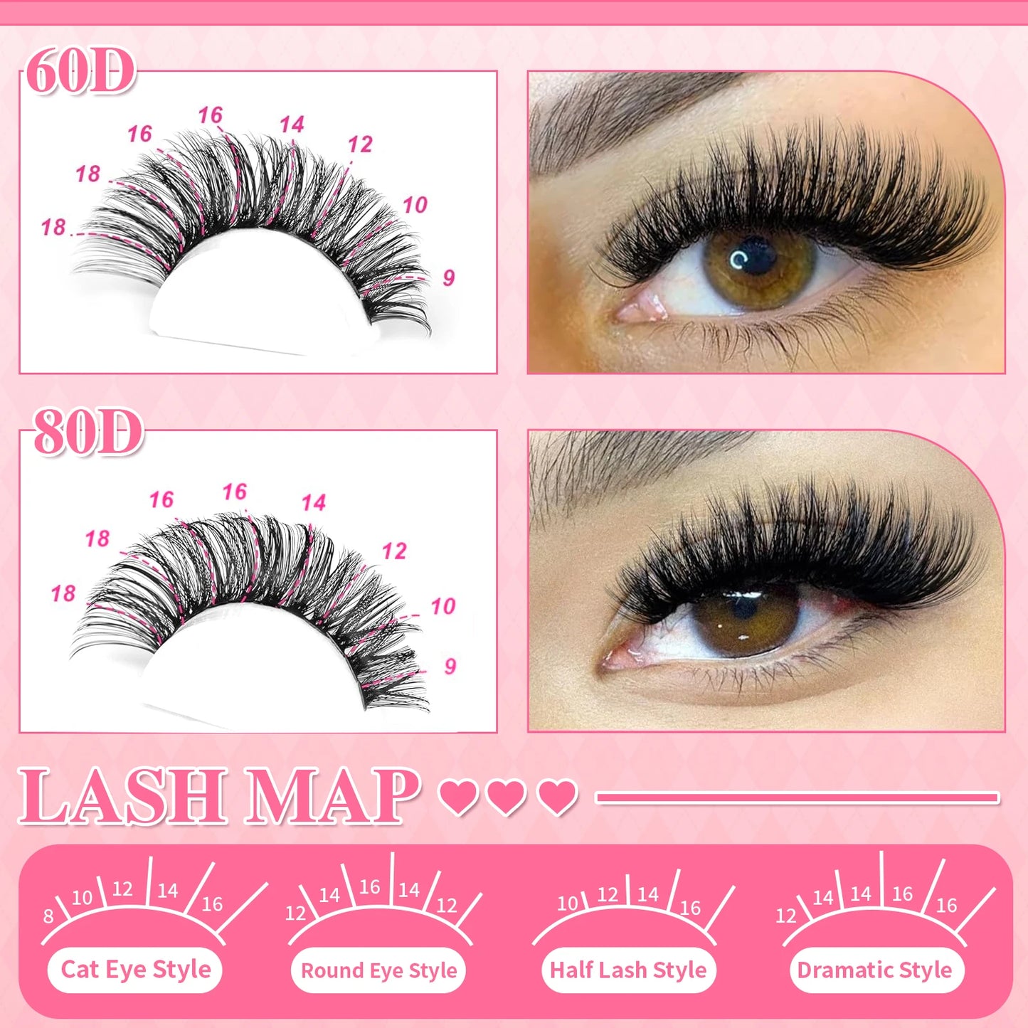60D 80D DIY Lash Extension Kit D Curl 8-18mm Individual Lash Clusters With Lash Bond and Seal Tweezers Brush 4 Styles Fluffy Vol