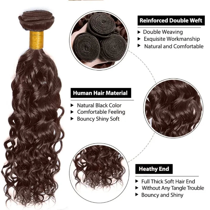 Luxe Chocolate Light Brown Water Wave Bundles 12-28inches
