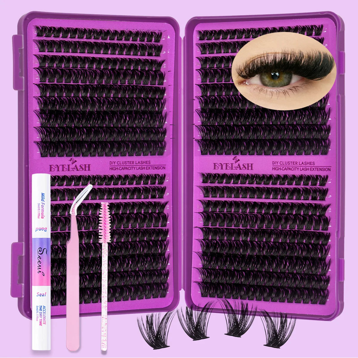 DIY Cluster Lashes Kit Individual Lashes Faux Mink Lashes Soft Eyelash Extension With Bond&Seal Lash Tweezer Makeup Reuseable