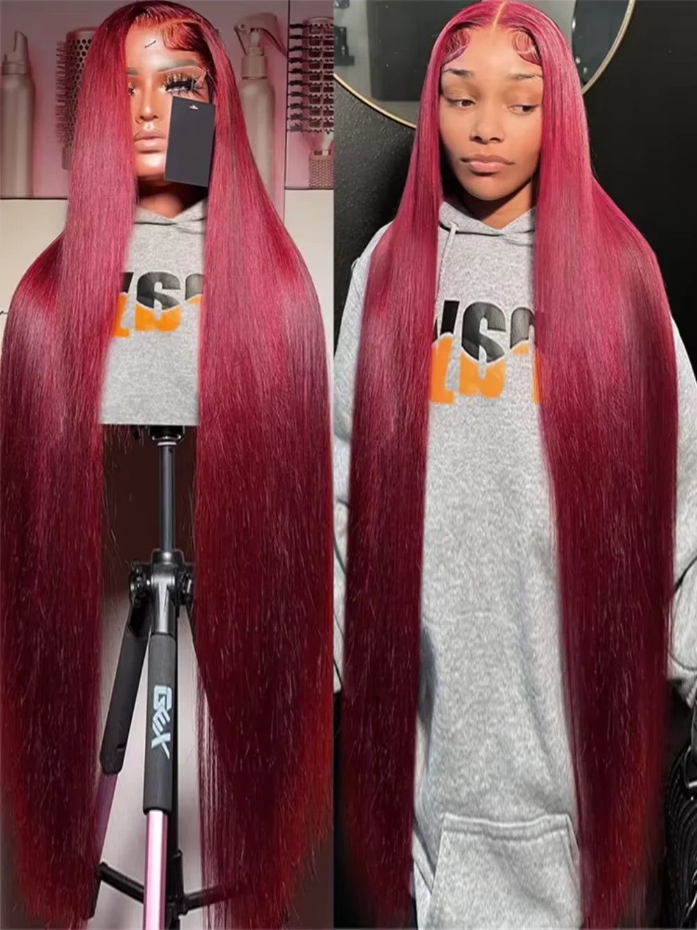 99J Colored Straight Human Hair Wigs Burgundy 13x6 13x4 HD Lace Frontal Wigs For Women 220 Density Lace Front Human Hair Wig