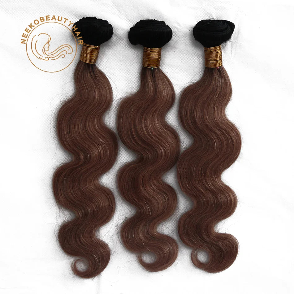 1B 33 Ombre Chocolate Brown Human Hair Body Wave Extensions with Lace Frontal Woman Wet And Wavy Remy Human Hair Bundles