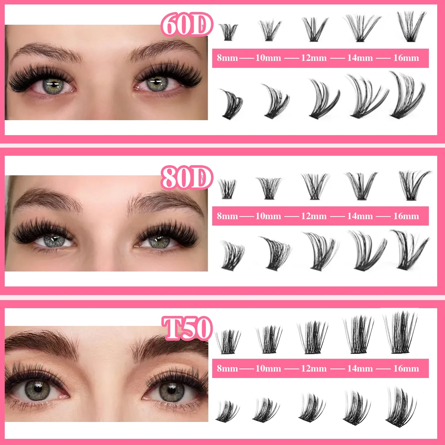 60D 80D DIY Lash Extension Kit D Curl 8-18mm Individual Lash Clusters With Lash Bond and Seal Tweezers Brush 4 Styles Fluffy Vol