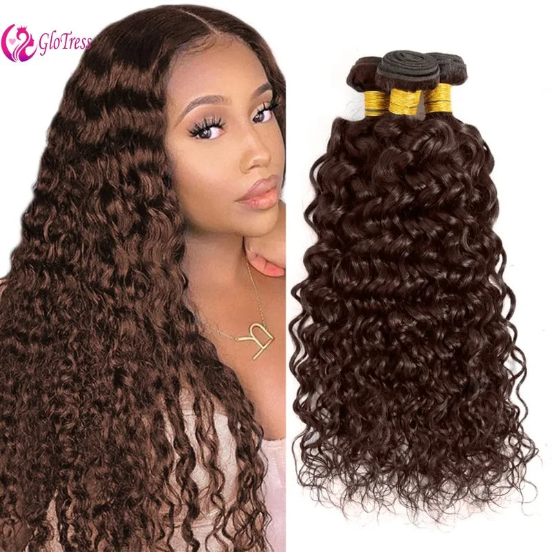 Luxe Chocolate Light Brown Water Wave Bundles 12-28inches