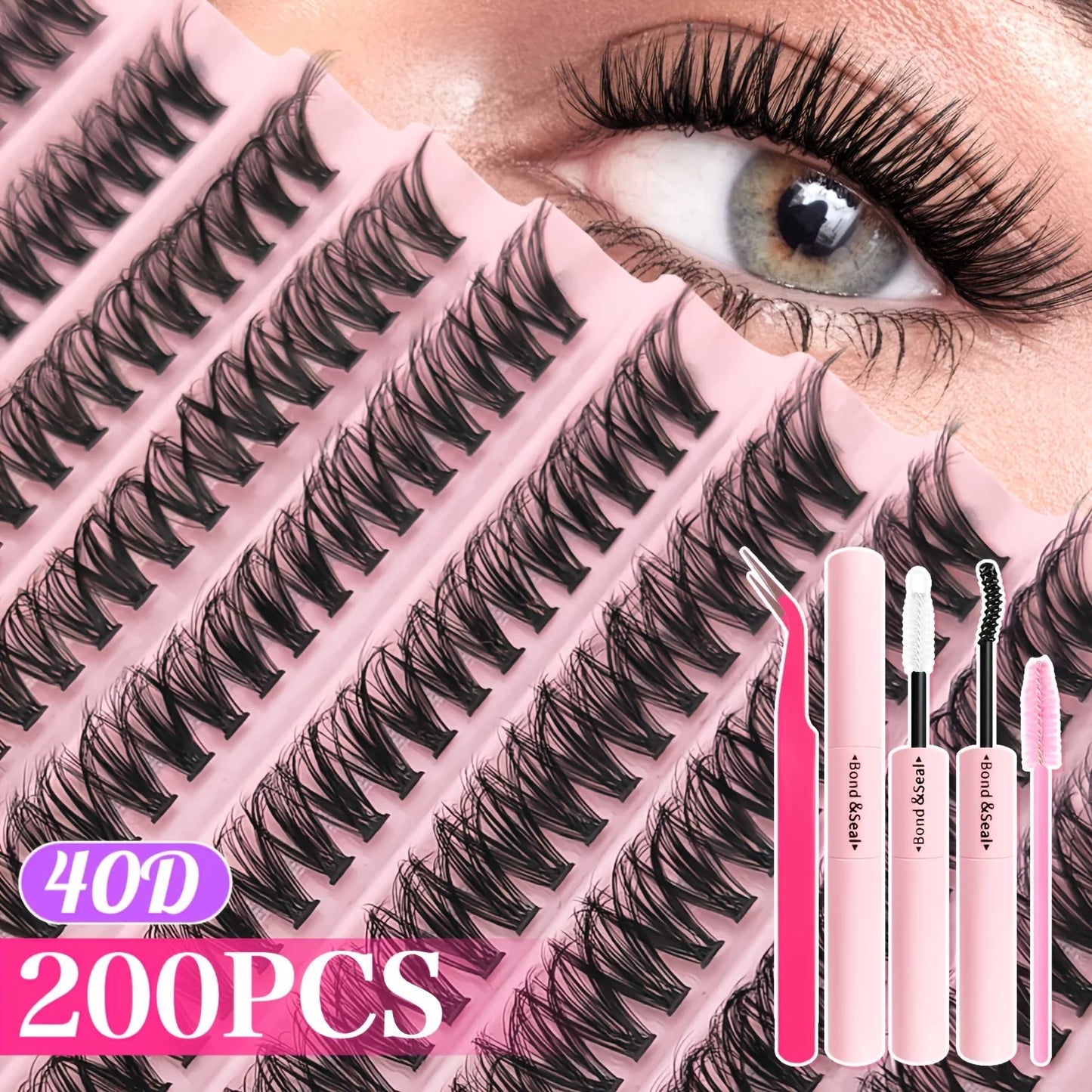 720/200pcs eyelash Extension Kit Fluffy Eyelash Extension kit with Lash Bond and Seal Lash Tweezers Thick Lash Clusters