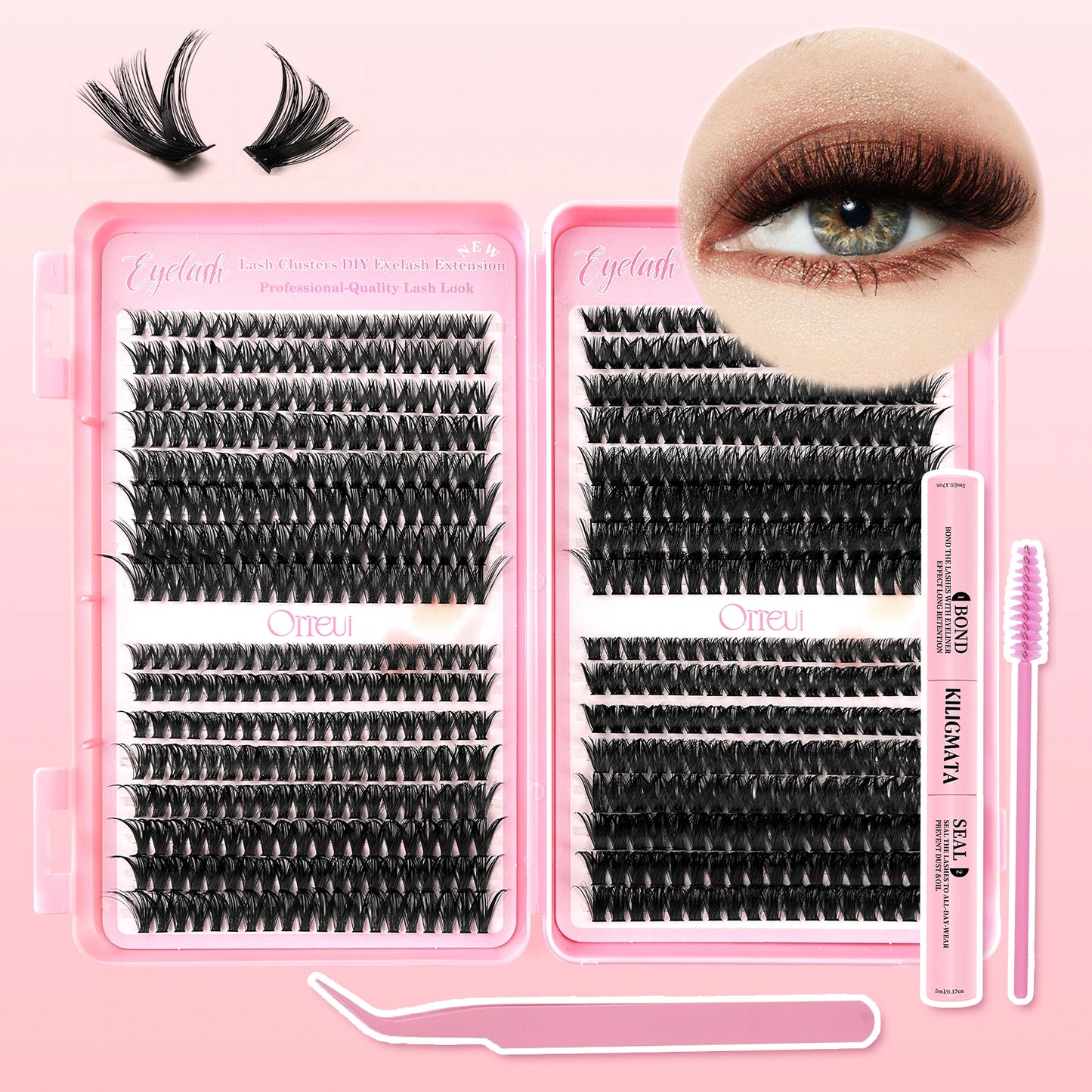 60D 80D DIY Lash Extension Kit D Curl 8-18mm Individual Lash Clusters With Lash Bond and Seal Tweezers Brush 4 Styles Fluffy Vol