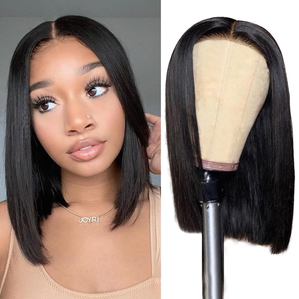 MiracleLuxe Bob Wig Human Hair Glueless 4x4 Straight 180% Density (16 Inch)
