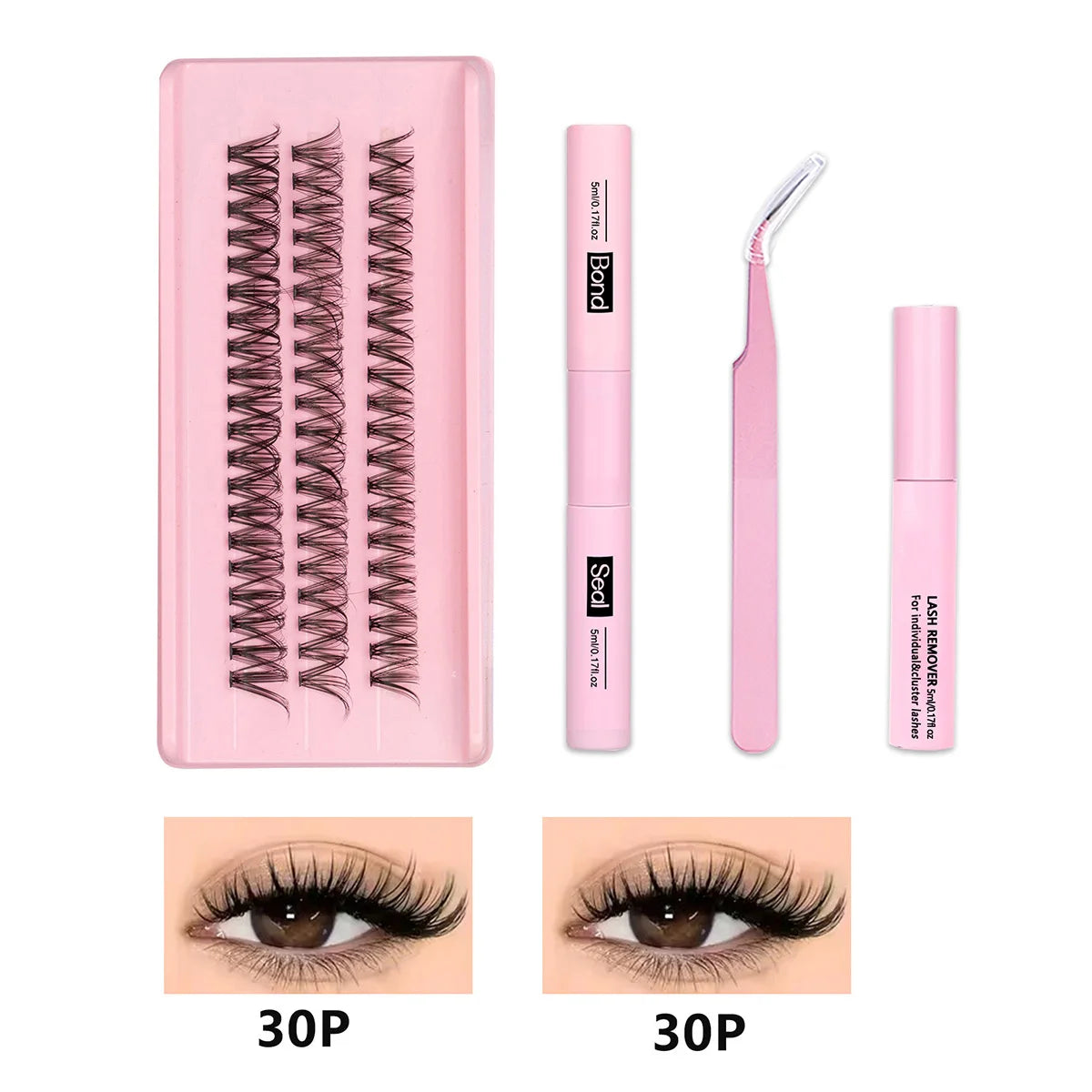 DIY Cluster Lashes Kit Individual Lashes Faux Mink Lashes Soft Eyelash Extension With Bond&Seal Lash Tweezer Makeup Reuseable