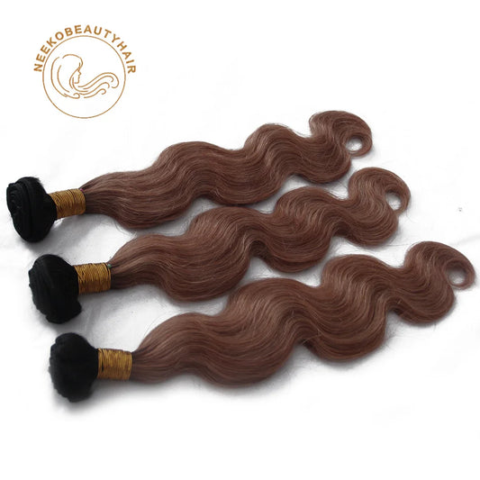 1B 33 Ombre Chocolate Brown Human Hair Body Wave Extensions with Lace Frontal Woman Wet And Wavy Remy Human Hair Bundles