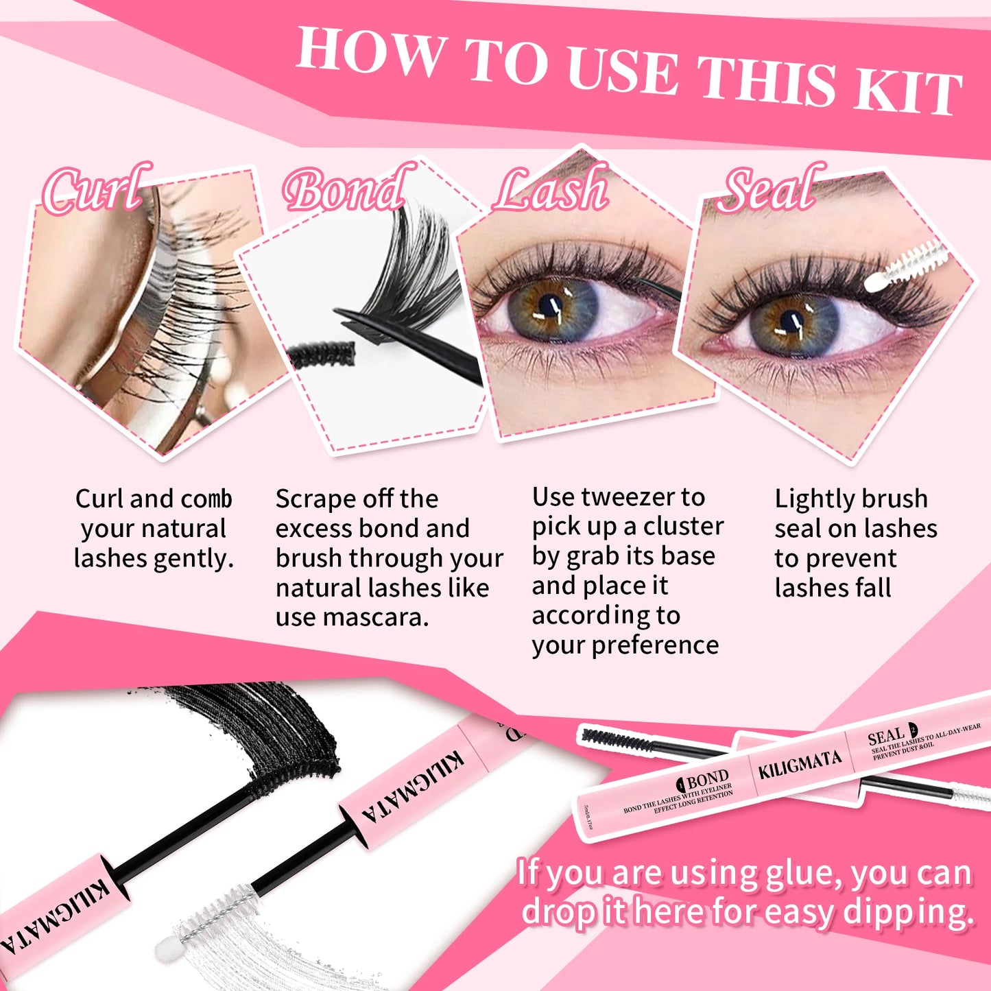 60D 80D DIY Lash Extension Kit D Curl 8-18mm Individual Lash Clusters With Lash Bond and Seal Tweezers Brush 4 Styles Fluffy Vol
