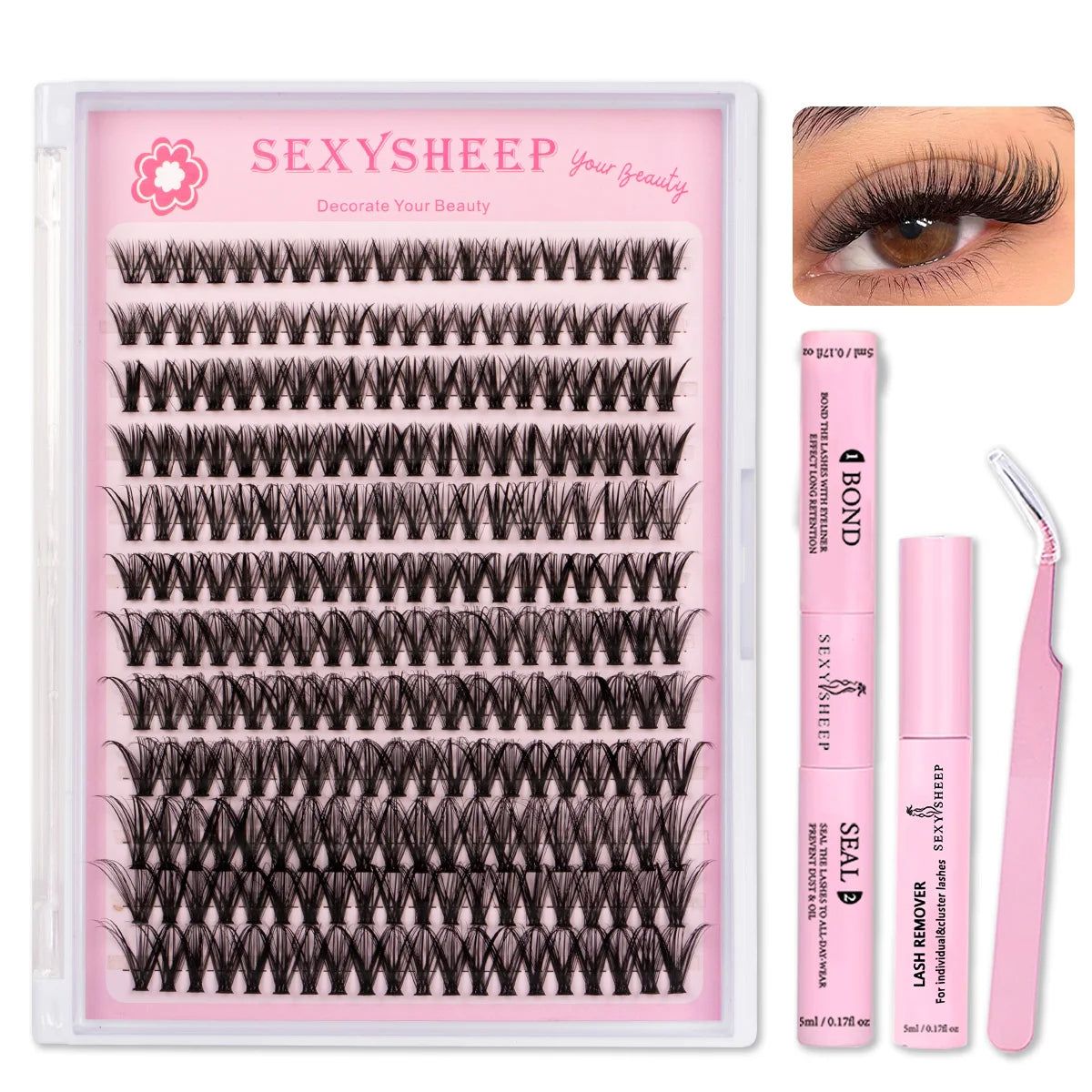 DIY Eyelash Extension Kit Cat Eye Eyelashes Clusters Natural Soft Including Bond&Sral Glue Remover Festival Gift