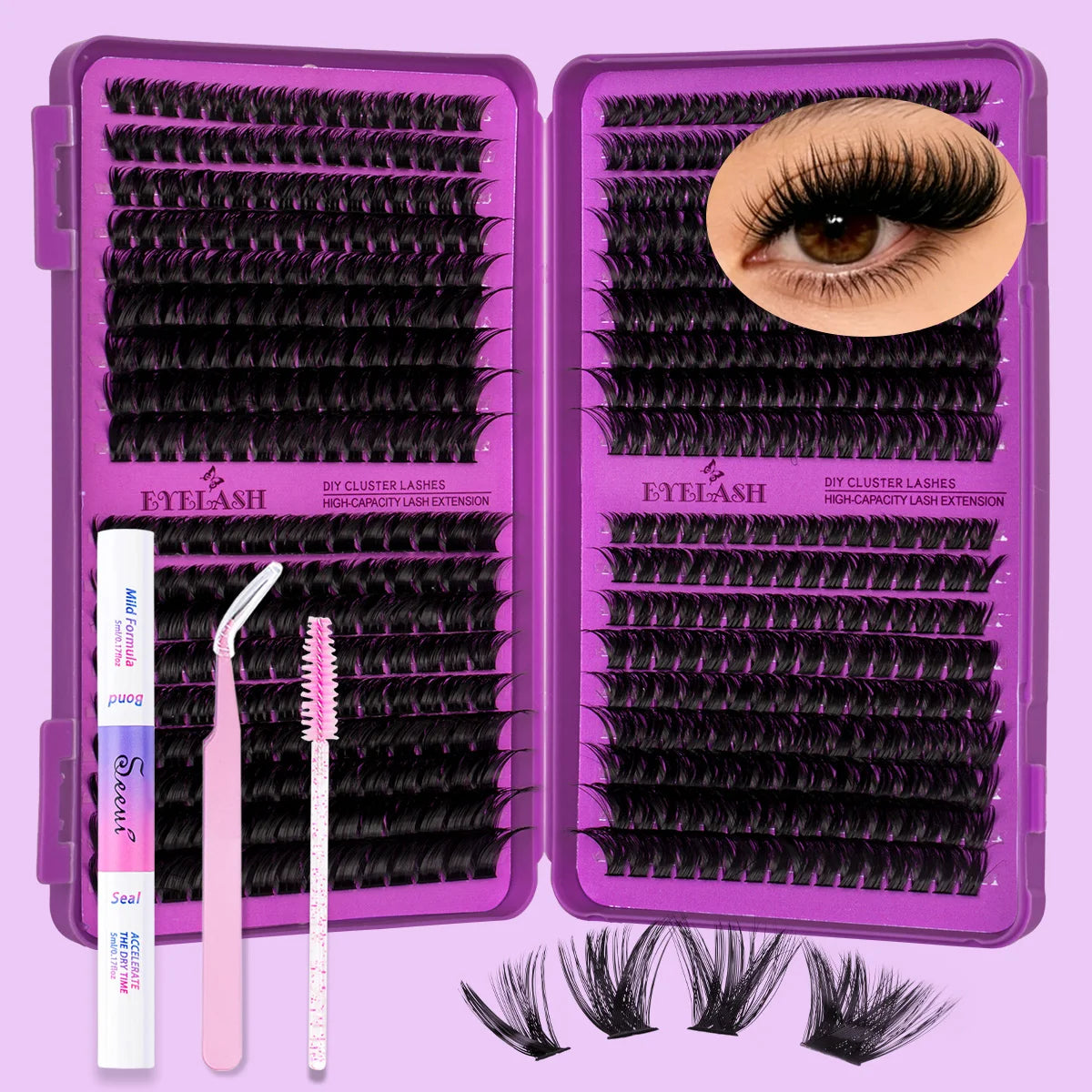 DIY Cluster Lashes Kit Individual Lashes Faux Mink Lashes Soft Eyelash Extension With Bond&Seal Lash Tweezer Makeup Reuseable