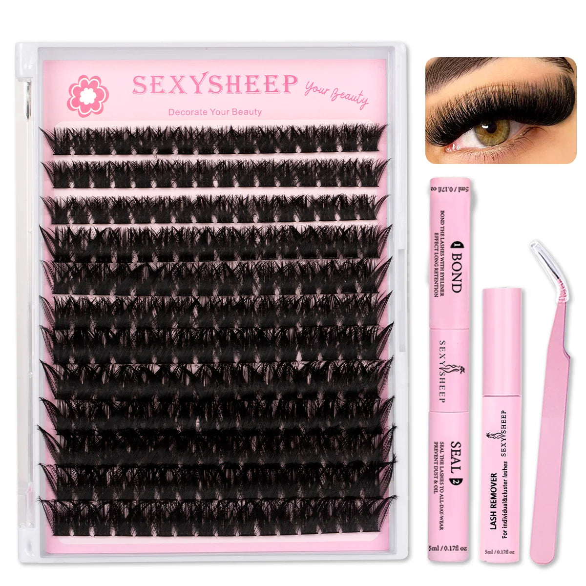 DIY Eyelash Extension Kit Cat Eye Eyelashes Clusters Natural Soft Including Bond&Sral Glue Remover Festival Gift
