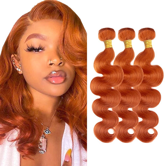 MiracleLuxe 350 Human Hair Ginger Body Wave Bundles