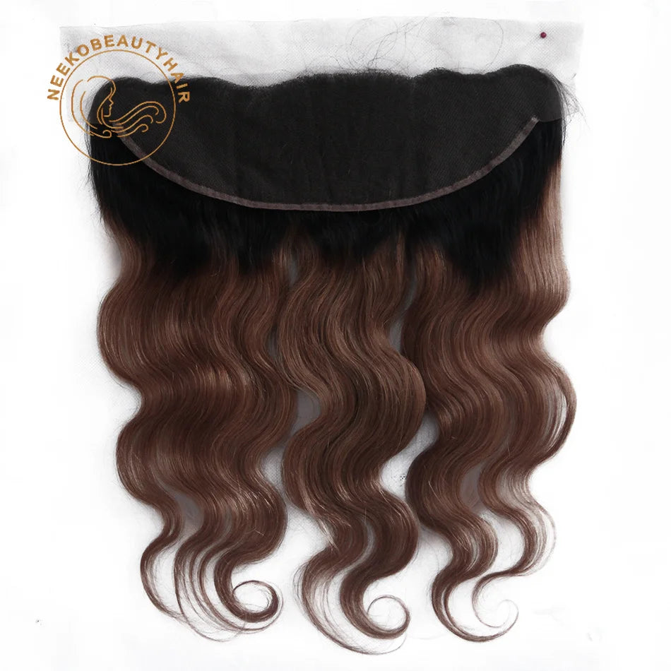 1B 33 Ombre Chocolate Brown Human Hair Body Wave Extensions with Lace Frontal Woman Wet And Wavy Remy Human Hair Bundles