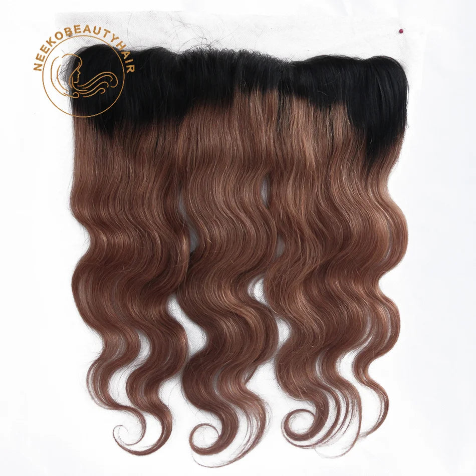 1B 33 Ombre Chocolate Brown Human Hair Body Wave Extensions with Lace Frontal Woman Wet And Wavy Remy Human Hair Bundles